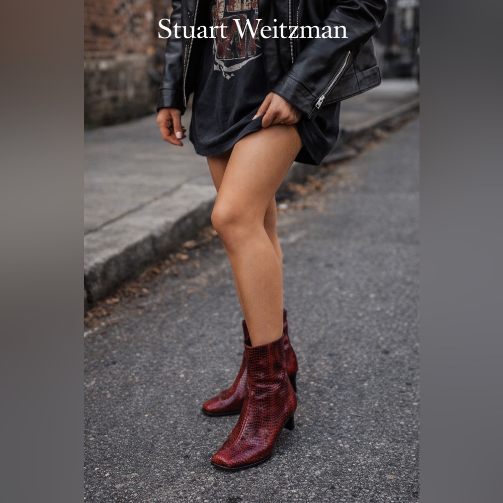 Vintage Stuart Weitzman Red Snakeskin Leather Ankle Boots Made in Spain 7.5